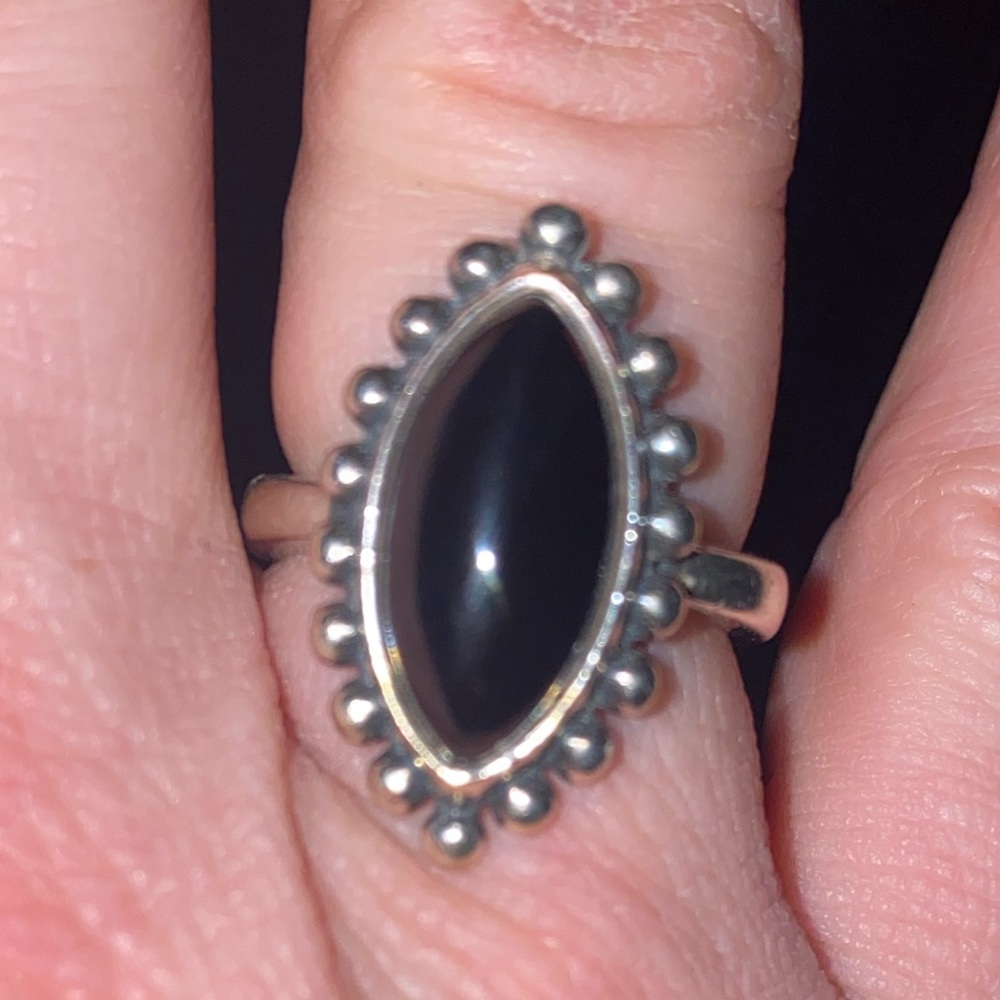 James Avery Beaded Marquise Black Onyx Silver Ring